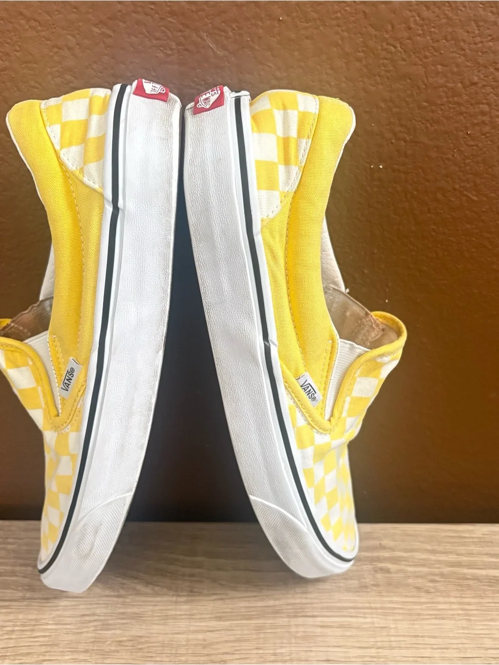 Vans yellow and white checkerboard slip-on trainers, Men’s Size 9, Women’s 10.5